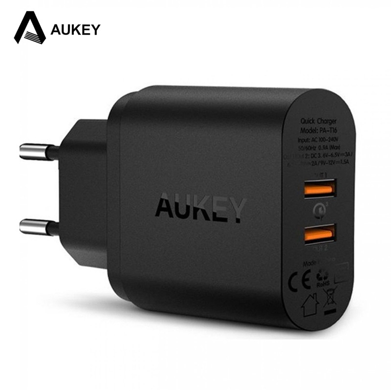 Củ Sạc Nhanh AUKEY PA-T16 MAX 36W PD 2 Cổng Type C QC3.0 Cho Điện Thoại