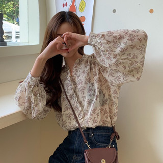 Áo Sơ Mi Chiffon Tay Phồng Họa Tiết Hoa Phong Cách Hàn Quốc Thời Trang Mùa Hè Mới
