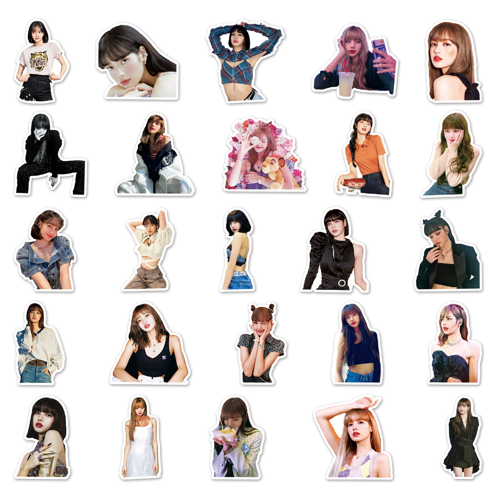 Bộ 50 Miếng Dán Trang Trí Xe Hơi / Nhà Cửa Hình Lisa Blackpink Dễ Thương Chống Thấm Nước DIY