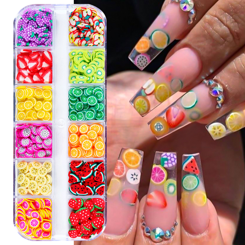 UR SUGAR Hộp Kim Tuyến 12 Ngăn Trang Trí Móng Tay Họa Tiết Trái Cây Mùa Hè 3D