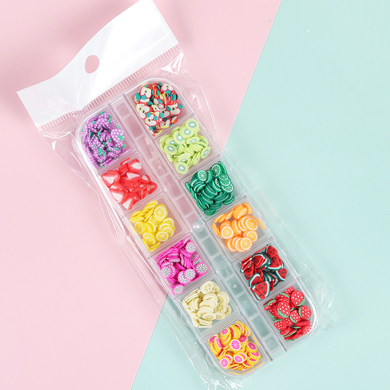 UR SUGAR Hộp Kim Tuyến 12 Ngăn Trang Trí Móng Tay Họa Tiết Trái Cây Mùa Hè 3D