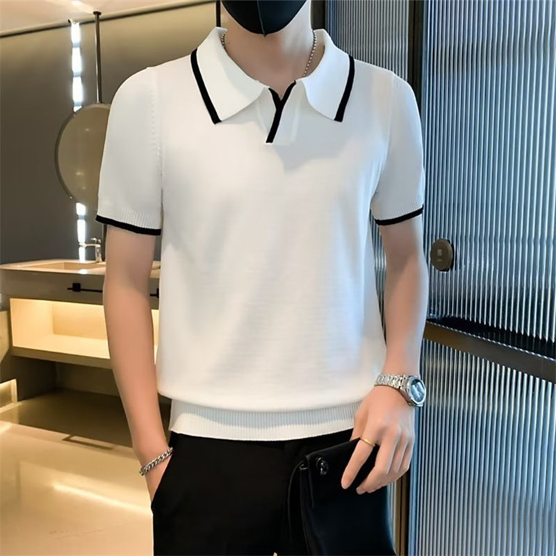Áo Thun polo Vải Lụa Lạnh Mỏng Dáng Ôm Kiểu Hàn Quốc Thời Trang Mùa Hè Cho Nam Cỡ M-3xl