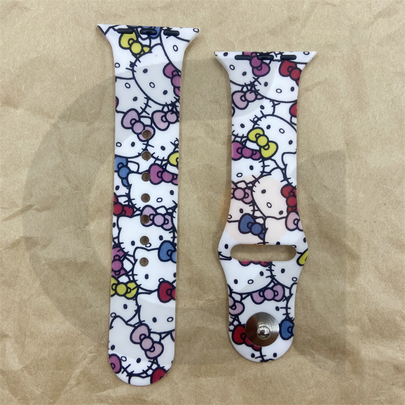 Dây Đeo Đồng Hồ Bằng Silicone Chống Nước Chống Rơi In Hình Mèo Hello Kitty Cho iWatch 7 / 6 / 5 / 4 / 3 / 2 / 1 / SE 38 / 40 / 41 / 42 / 44 / 45