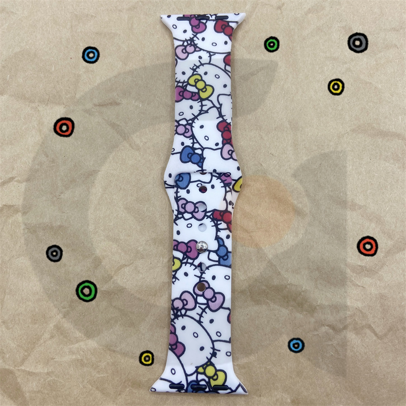 Dây Đeo Đồng Hồ Bằng Silicone Chống Nước Chống Rơi In Hình Mèo Hello Kitty Cho iWatch 7 / 6 / 5 / 4 / 3 / 2 / 1 / SE 38 / 40 / 41 / 42 / 44 / 45
