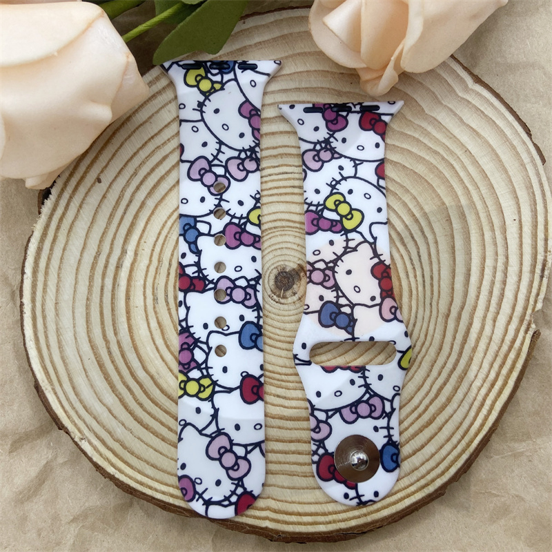 Dây Đeo Đồng Hồ Bằng Silicone Chống Nước Chống Rơi In Hình Mèo Hello Kitty Cho iWatch 7 / 6 / 5 / 4 / 3 / 2 / 1 / SE 38 / 40 / 41 / 42 / 44 / 45