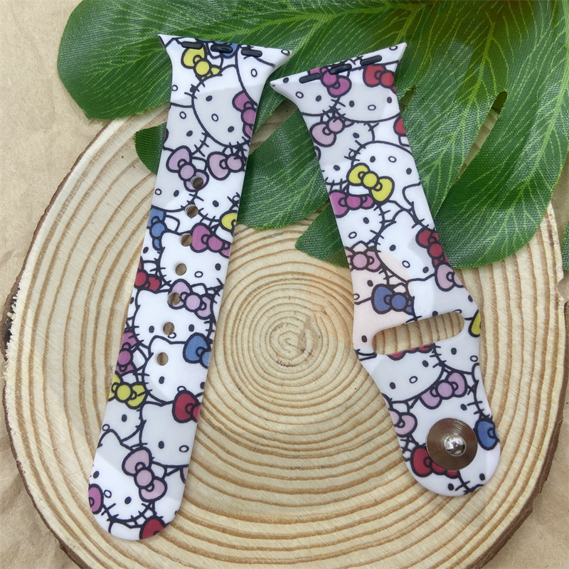 Dây Đeo Đồng Hồ Bằng Silicone Chống Nước Chống Rơi In Hình Mèo Hello Kitty Cho iWatch 7 / 6 / 5 / 4 / 3 / 2 / 1 / SE 38 / 40 / 41 / 42 / 44 / 45