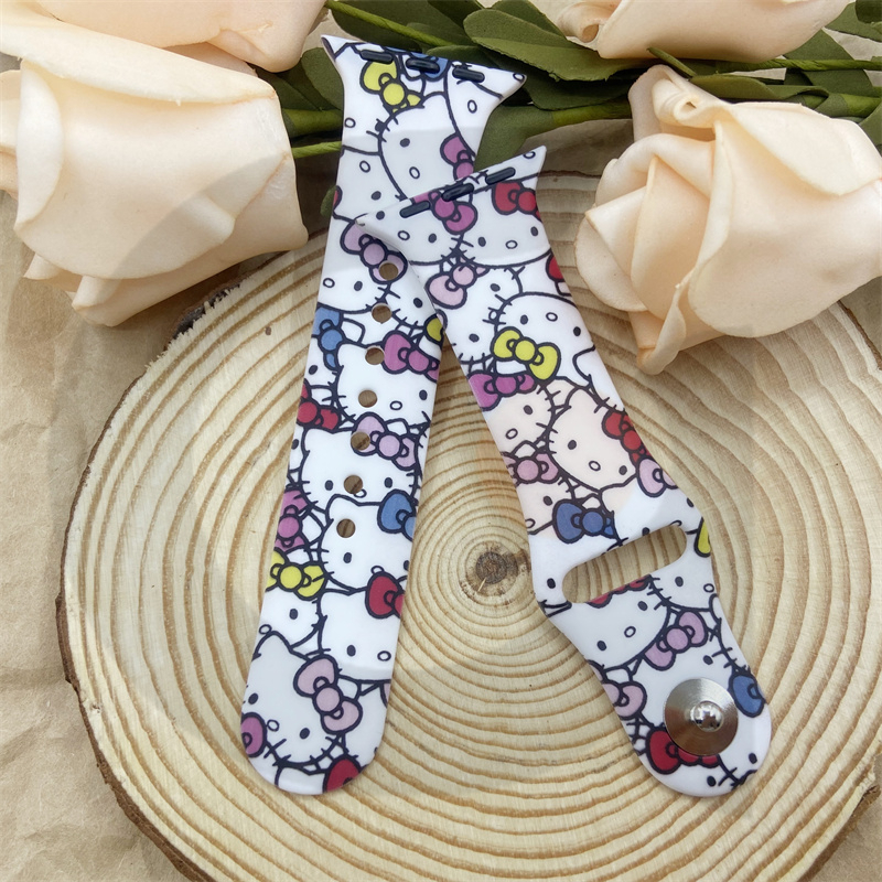 Dây Đeo Đồng Hồ Bằng Silicone Chống Nước Chống Rơi In Hình Mèo Hello Kitty Cho iWatch 7 / 6 / 5 / 4 / 3 / 2 / 1 / SE 38 / 40 / 41 / 42 / 44 / 45