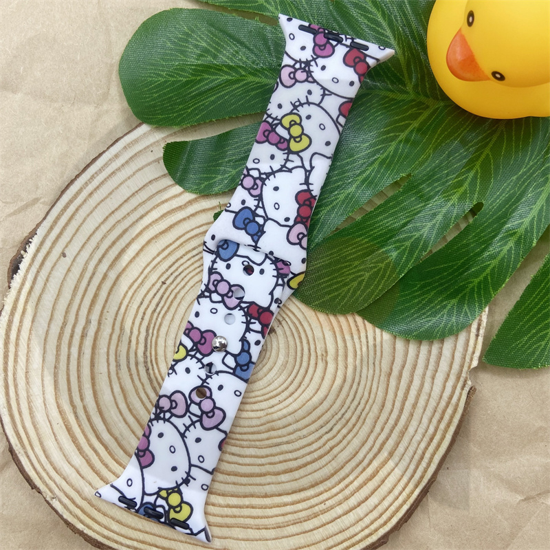 Dây Đeo Đồng Hồ Bằng Silicone Chống Nước Chống Rơi In Hình Mèo Hello Kitty Cho iWatch 7 / 6 / 5 / 4 / 3 / 2 / 1 / SE 38 / 40 / 41 / 42 / 44 / 45