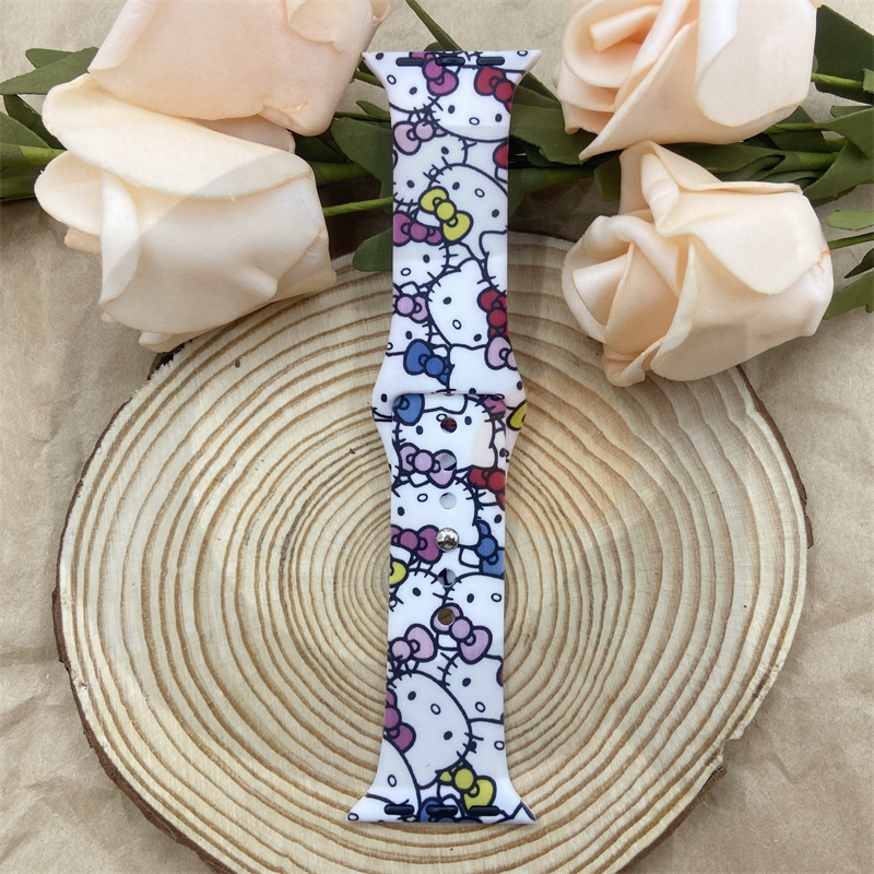 Dây Đeo Đồng Hồ Bằng Silicone Chống Nước Chống Rơi In Hình Mèo Hello Kitty Cho iWatch 7 / 6 / 5 / 4 / 3 / 2 / 1 / SE 38 / 40 / 41 / 42 / 44 / 45