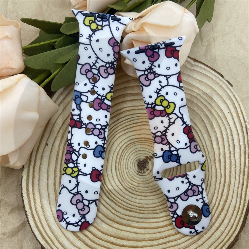 Dây Đeo Đồng Hồ Bằng Silicone Chống Nước Chống Rơi In Hình Mèo Hello Kitty Cho iWatch 7 / 6 / 5 / 4 / 3 / 2 / 1 / SE 38 / 40 / 41 / 42 / 44 / 45