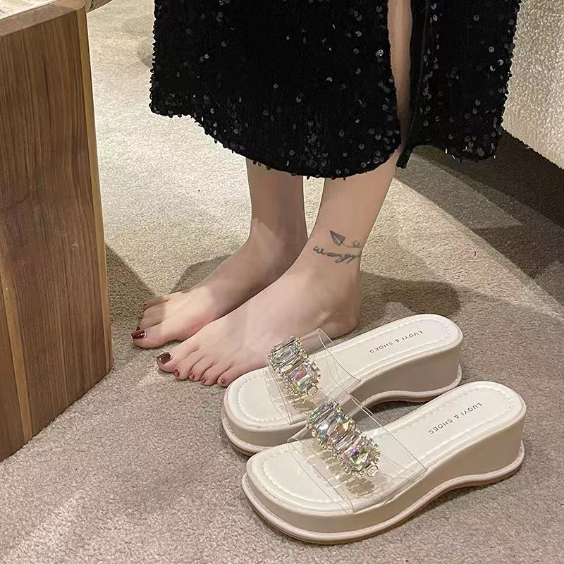 ❤dép nu thoi trang dép bánh mì Dép Sandal Đế Xuồng Dày Dặn Đính Đá Thời Trang Mùa Hè 2023 Phong Cách Pháp Hàng Mới
