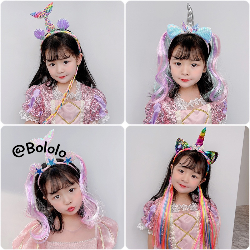 Bololo Băng Đô Cài Tóc Đính Tóc Giả Hình Kỳ Lân Hoạt Hình Dễ Thương Cho Bé Gái