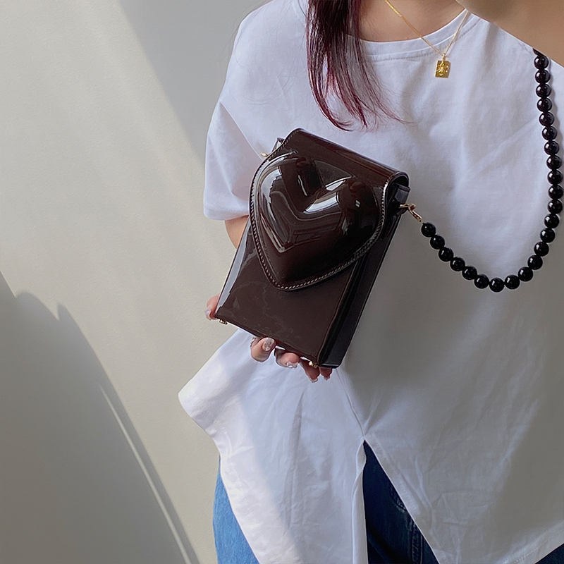 Ielgy Túi Da PU Đeo Chéo Vai Đựng Điện Thoại Đính Hạt Cườm Hình Trái Tim Phong Cách Hàn Quốc Đơn Giản Dành Cho Nữ