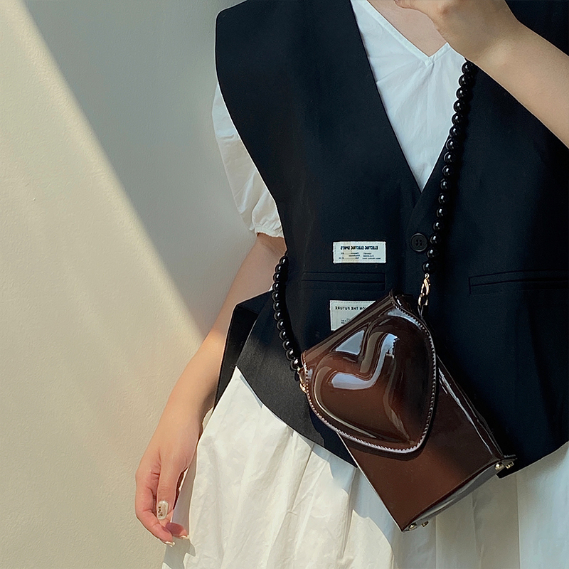 Ielgy Túi Da PU Đeo Chéo Vai Đựng Điện Thoại Đính Hạt Cườm Hình Trái Tim Phong Cách Hàn Quốc Đơn Giản Dành Cho Nữ