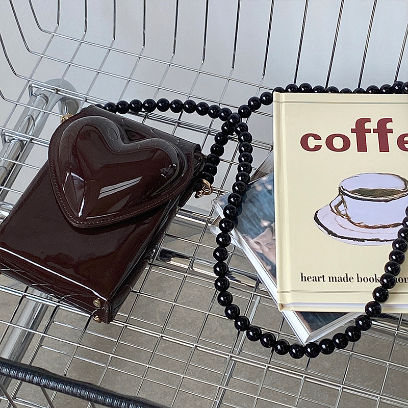 Ielgy Túi Da PU Đeo Chéo Vai Đựng Điện Thoại Đính Hạt Cườm Hình Trái Tim Phong Cách Hàn Quốc Đơn Giản Dành Cho Nữ