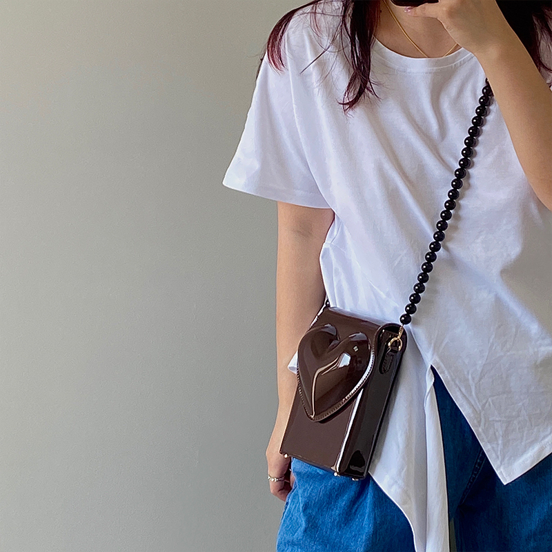 Ielgy Túi Da PU Đeo Chéo Vai Đựng Điện Thoại Đính Hạt Cườm Hình Trái Tim Phong Cách Hàn Quốc Đơn Giản Dành Cho Nữ