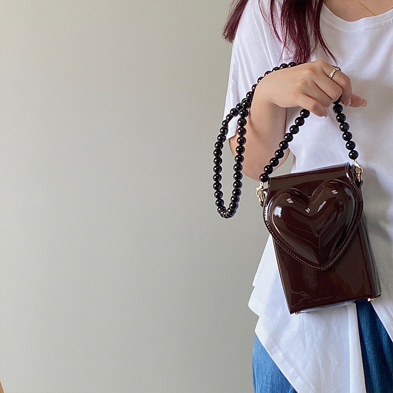 Ielgy Túi Da PU Đeo Chéo Vai Đựng Điện Thoại Đính Hạt Cườm Hình Trái Tim Phong Cách Hàn Quốc Đơn Giản Dành Cho Nữ