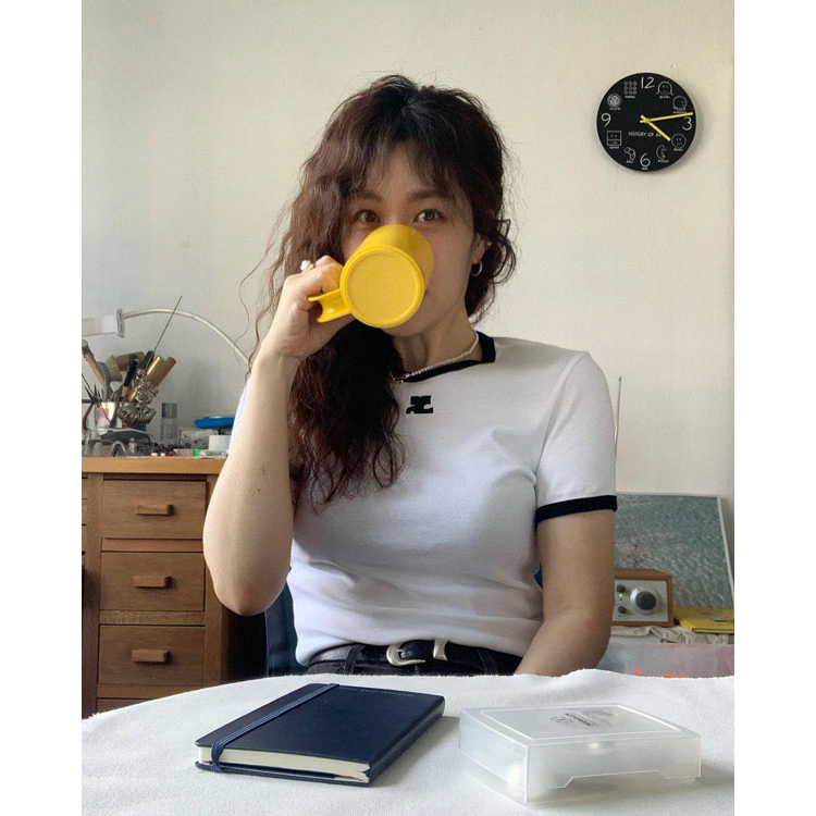 Blackpink Jennie Áo Thun Cotton Tay Ngắn Cổ Tròn Phối Màu Tương Phản Phong Cách Hàn Quốc