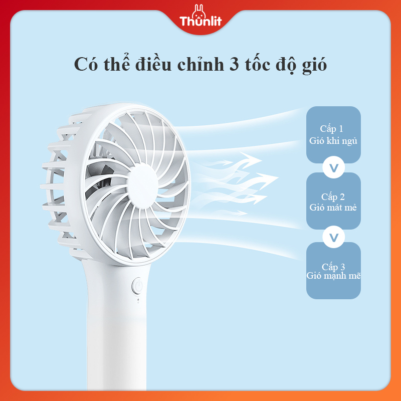 Quạt THUNLIT bỏ túi sạc lại được mini cầm tay USB 3 mức tốc độ gió mạnh mẽ hoạt động yên tĩnh