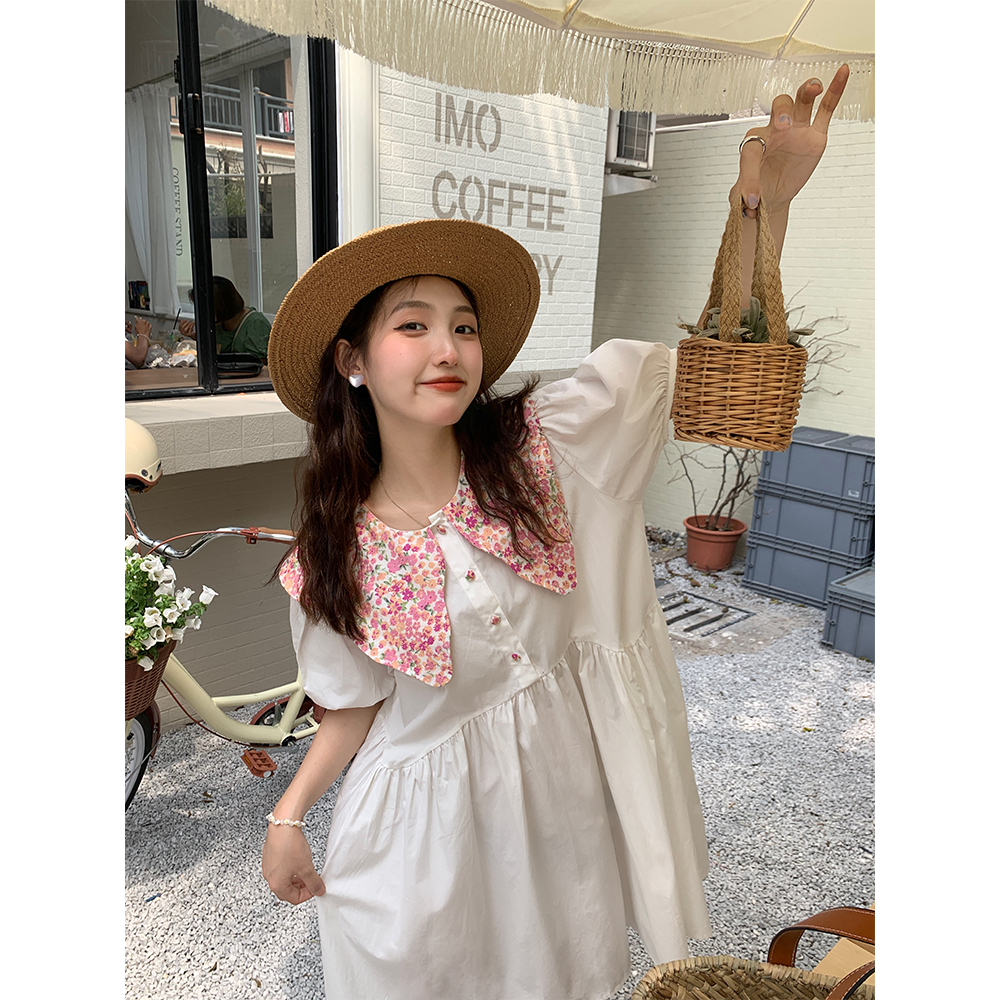 💓váy babydoll Đầm babydoll Dáng Chữ A Cổ Búp Bê Họa Tiết Hoa Phong Cách Retro Nhật Bản Ngọt Ngào Cho Nữ
