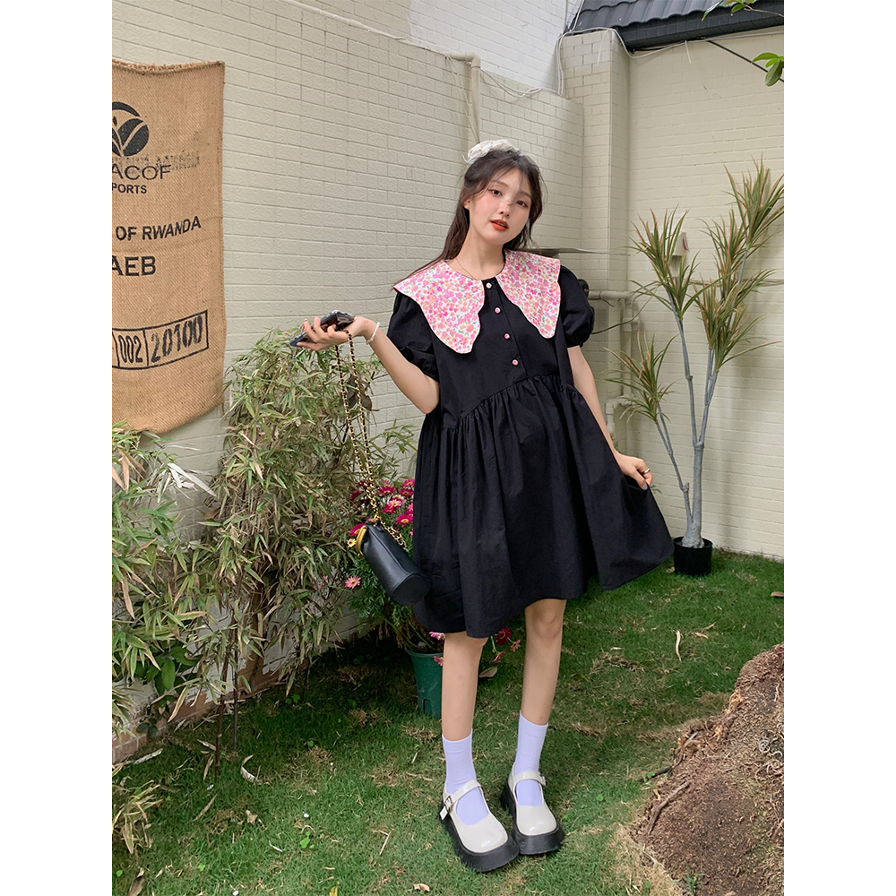 💓váy babydoll Đầm babydoll Dáng Chữ A Cổ Búp Bê Họa Tiết Hoa Phong Cách Retro Nhật Bản Ngọt Ngào Cho Nữ