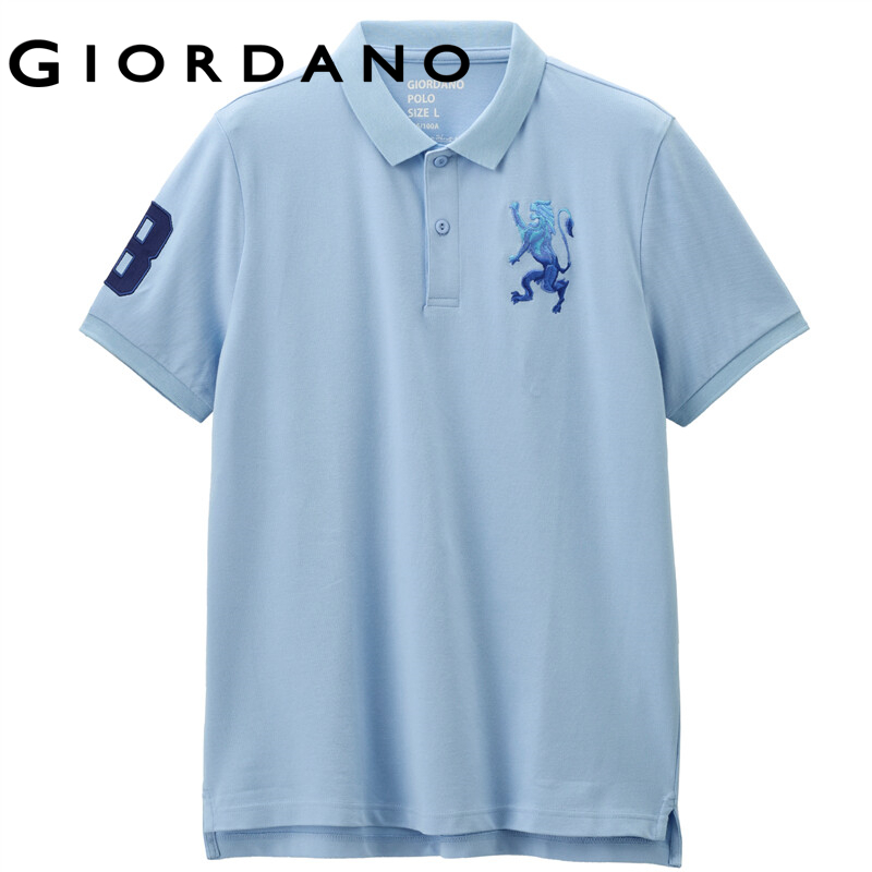 GIORDANO Áo Polo nam tay ngắn thêu sư tử chuyển màu, có sẵn nhiều màu 01011422
