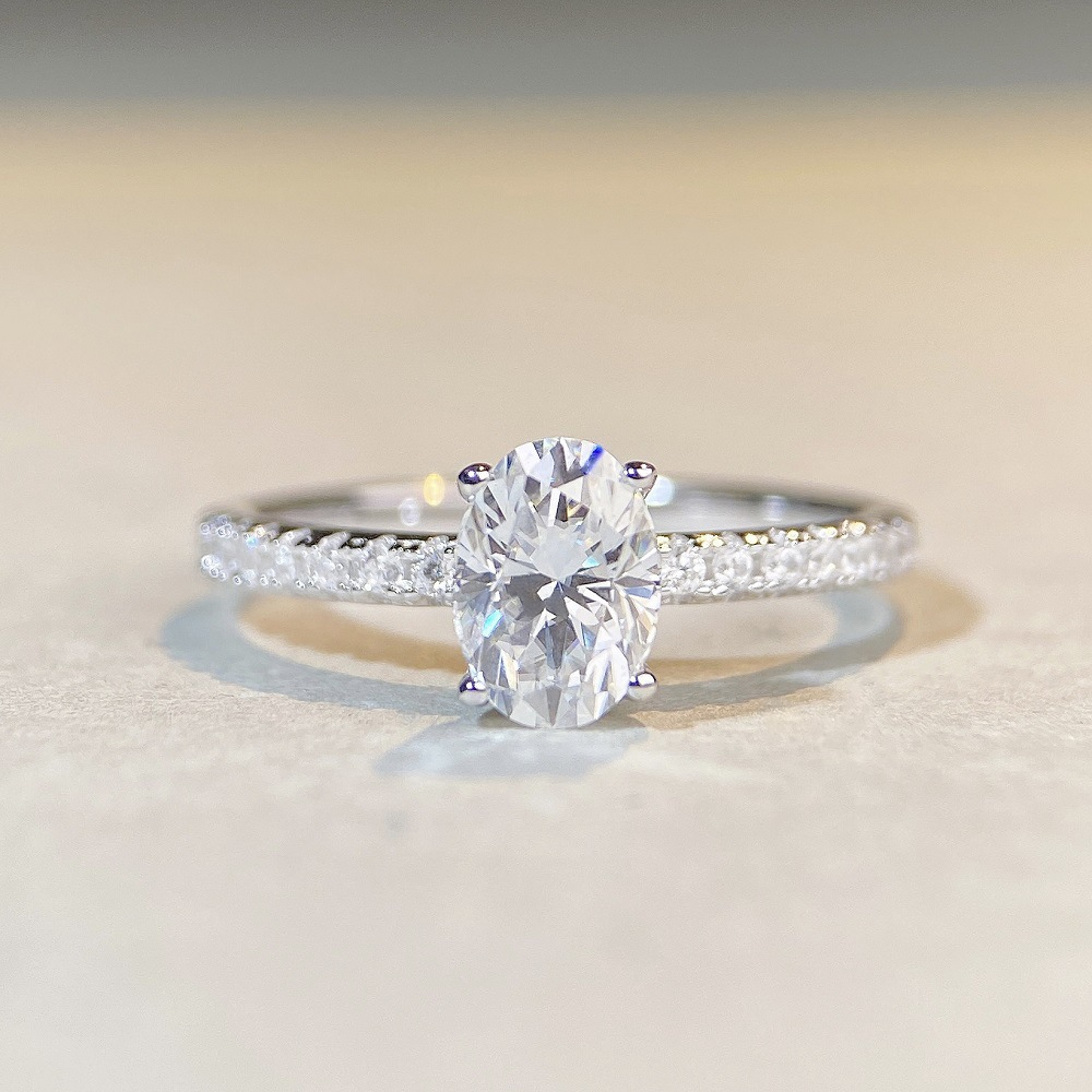 1ct Moissanite S925 Bạc Hình Quả Trứng Chim Bồ Câu Đính Đá Đặc Biệt Cho Nữ Thẻ