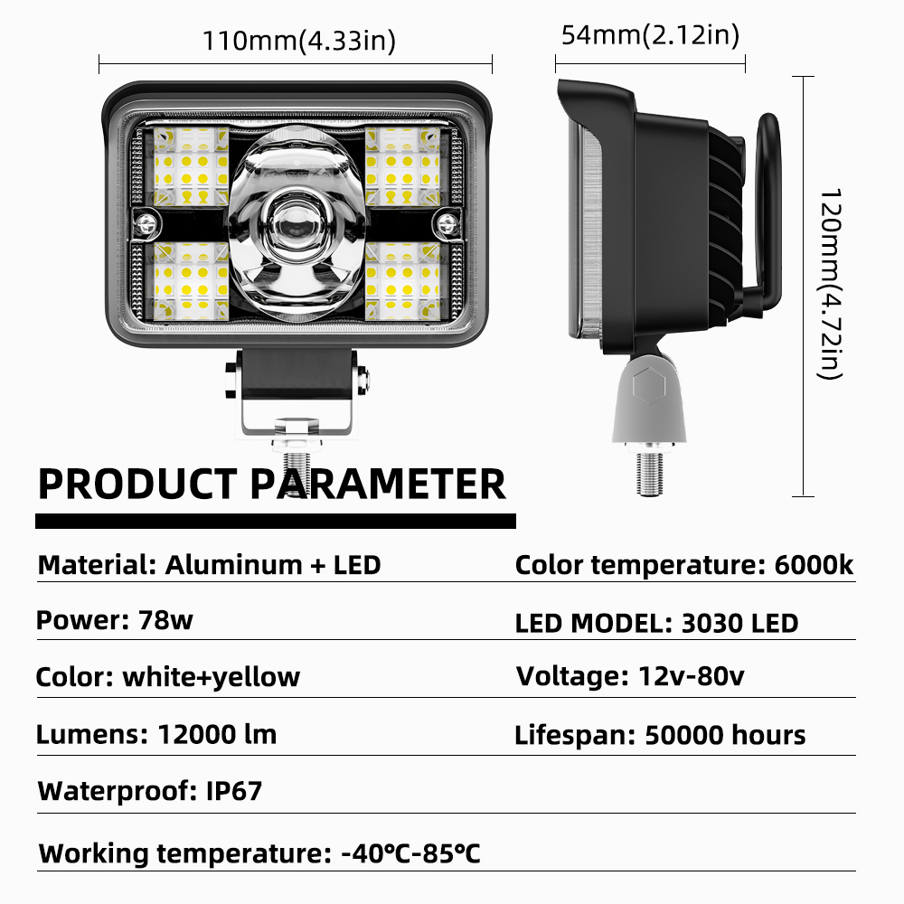 1 Đèn Led Vuông 78W 12V 24V Chống Nước Gắn Xe Tải Địa Hình SUV