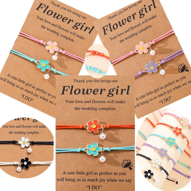 Set 2 Vòng Tay Dây Bện Gắn Hình Hoa Cúc / Bướm / Trái Tim Thời Trang Cho Cặp Đôi
