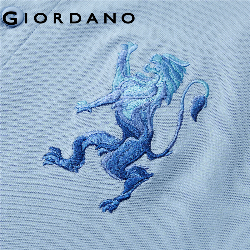 GIORDANO Áo Polo nam tay ngắn thêu sư tử chuyển màu, có sẵn nhiều màu 01011422