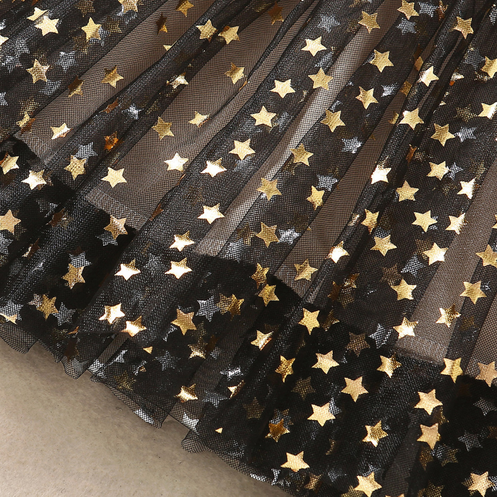 Đầm Công Chúa Màu Đen Phối Ren Đính Kim Sa Lấp Lánh Cho Bé Gái