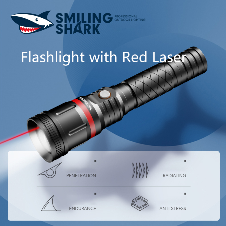 SmilingShark E221 Đèn Pin Led Với Con Trỏ Laser Màu Đỏ Đèn Pin Sạc USB 3 Chế Độ Có Thể Phóng To Chống Thấm Nước Cho Cắm Trại Đi Bộ Đường Dài Câu Cá