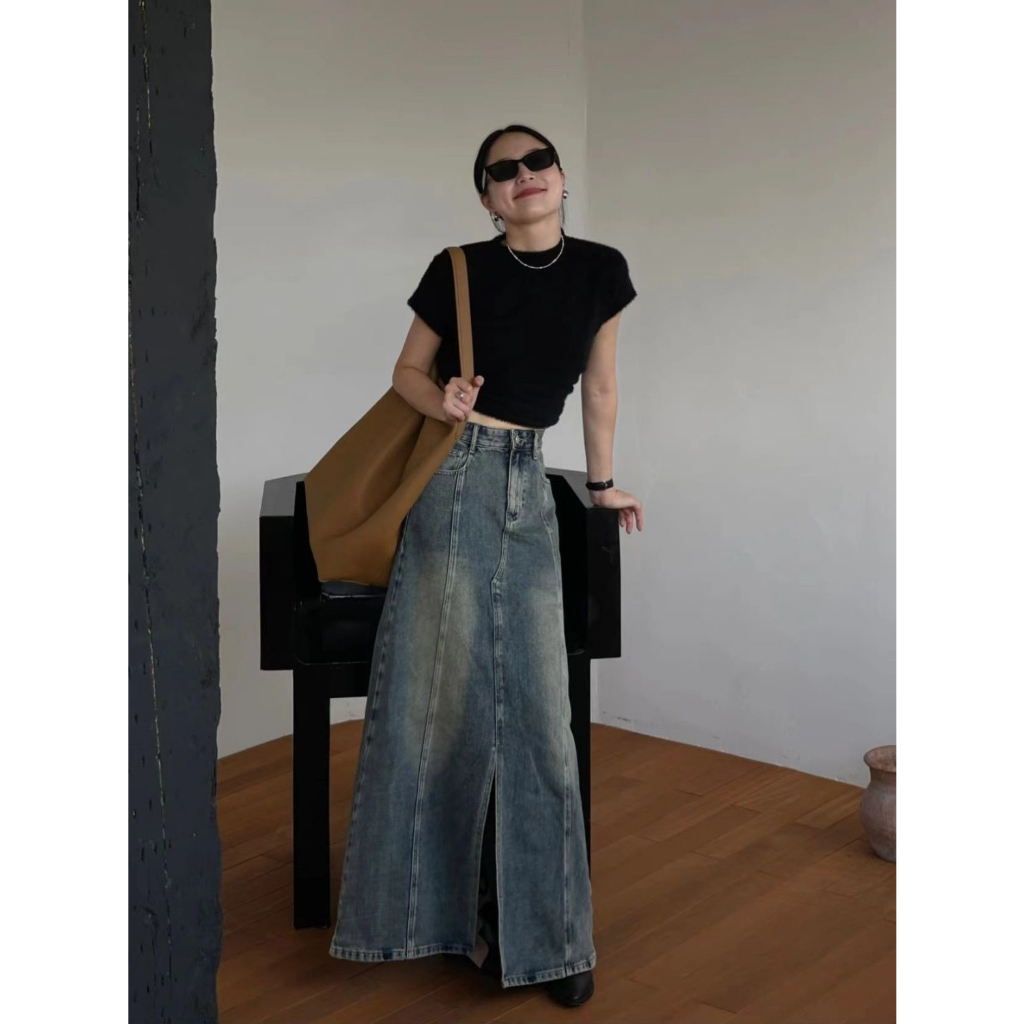 Honypove Chân Váy Denim Lưng Cao Thiết Kế Mới Cao Cấp Thời Trang Dành Cho Mùa Xuân