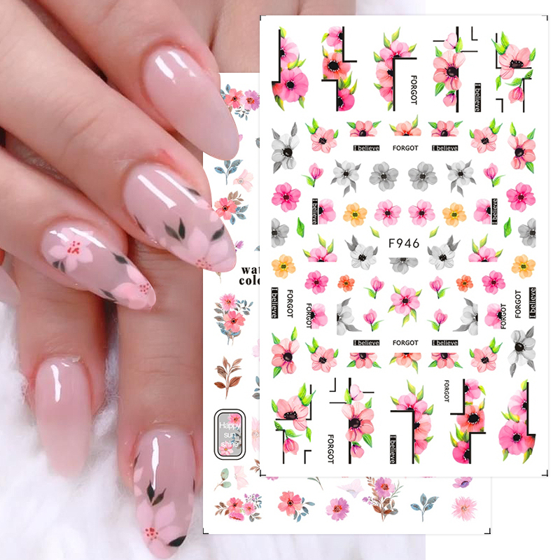 UR SUGAR Miếng Dán Trang Trí Móng Tay 3D Hình Hoa Trái Cây Lấp Lánh DIY