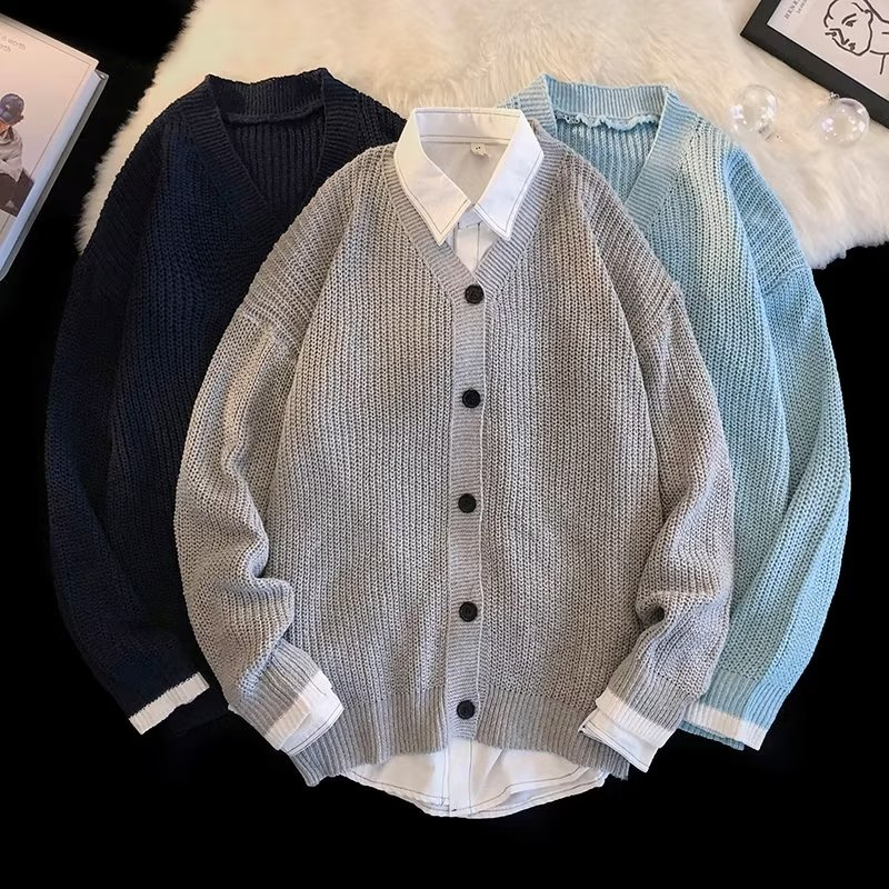 Áo Khoác cardigan Dệt Kim Tay Dài Dáng Rộng Phong Cách hong kong Thời Trang Cho Nam