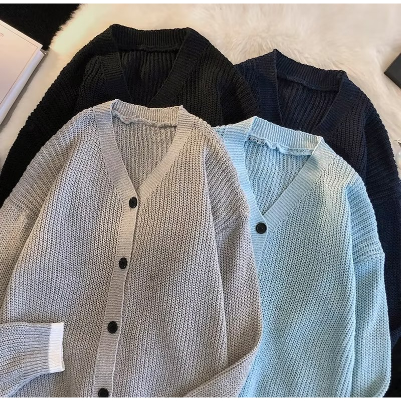 Áo Khoác cardigan Dệt Kim Tay Dài Dáng Rộng Phong Cách hong kong Thời Trang Cho Nam