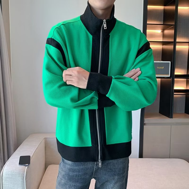 Áo Khoác Dệt Kim Dáng Rộng Phối Khóa Kéo Đôi Màu Sắc Trẻ Trung Phong Cách Hàn Quốc Cho Nam
