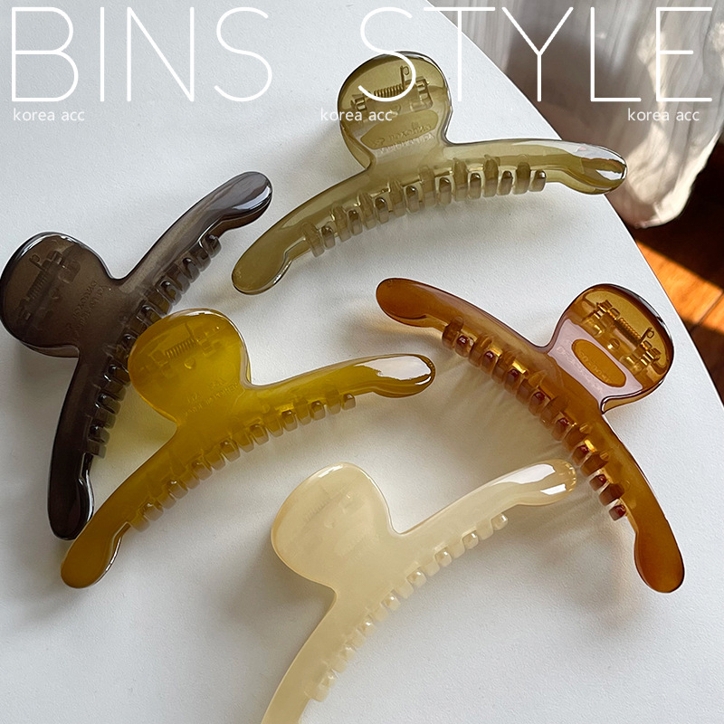 Kẹp Tóc Cỡ Lớn Màu Nâu Bơ Trong Suốt Phong Cách Hàn Quốc