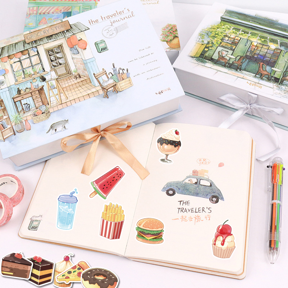 Bộ 50 Miếng Dán Trang Trí Mũ Bảo Hiểm Chống Thấm Nước Hình Thức Ăn Và Nước Uống Hoạt Hình Dễ Thương