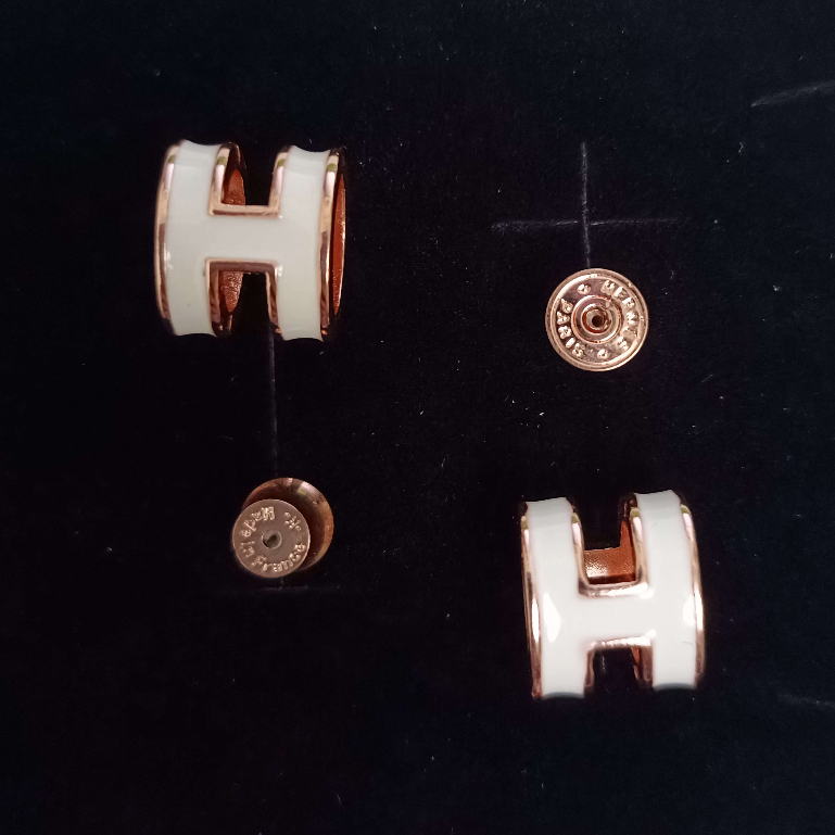 Bông tai nữ vàng hồng H hoa tai thời trang khuyên tai không cần bấm lỗ