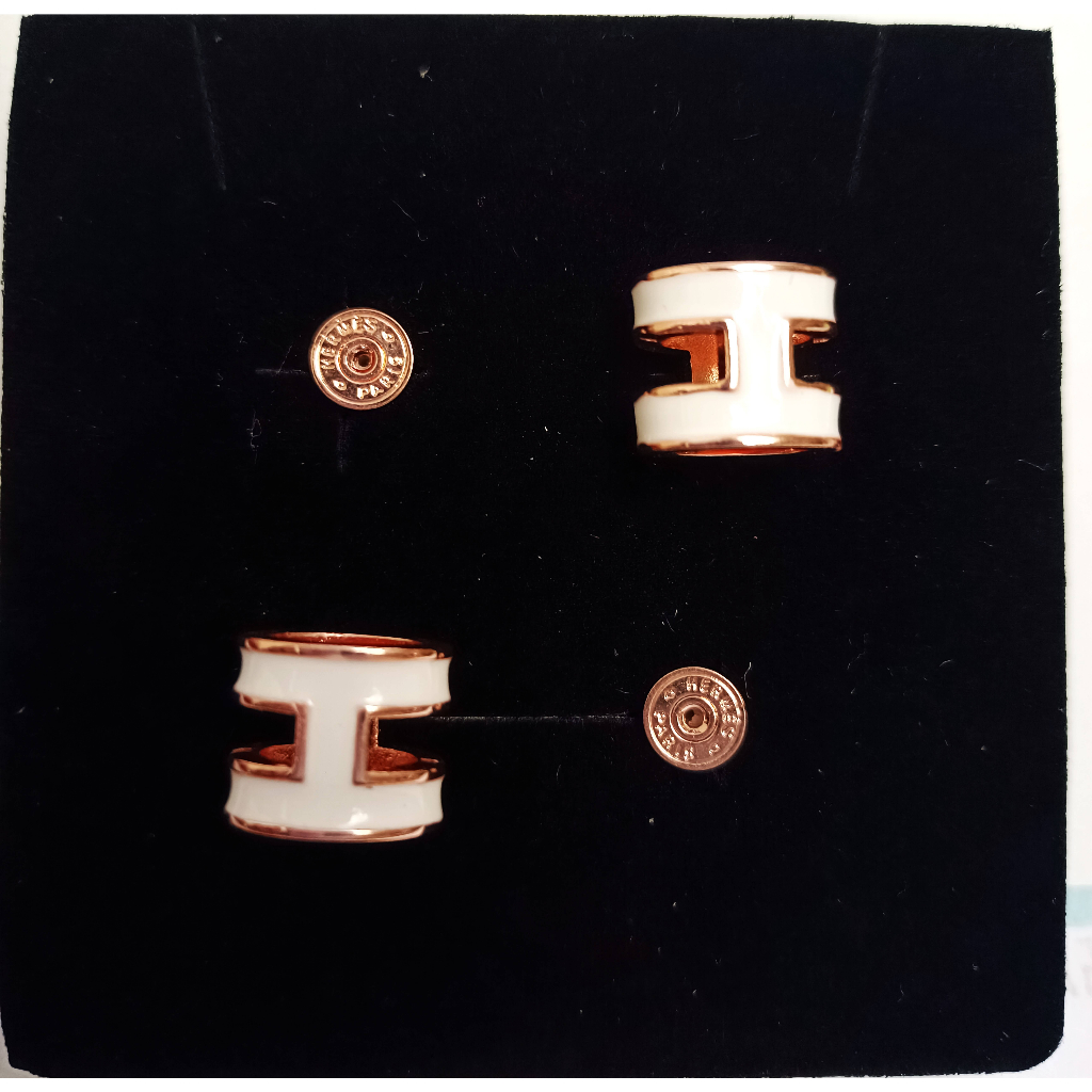 Bông tai nữ vàng hồng H hoa tai thời trang khuyên tai không cần bấm lỗ