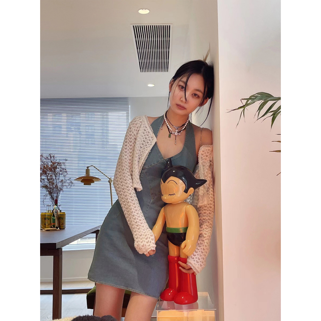 Đầm Denim Hai Dây Màu Trơn Lưng Cao Thời Trang Mùa Hè Cho Nữ