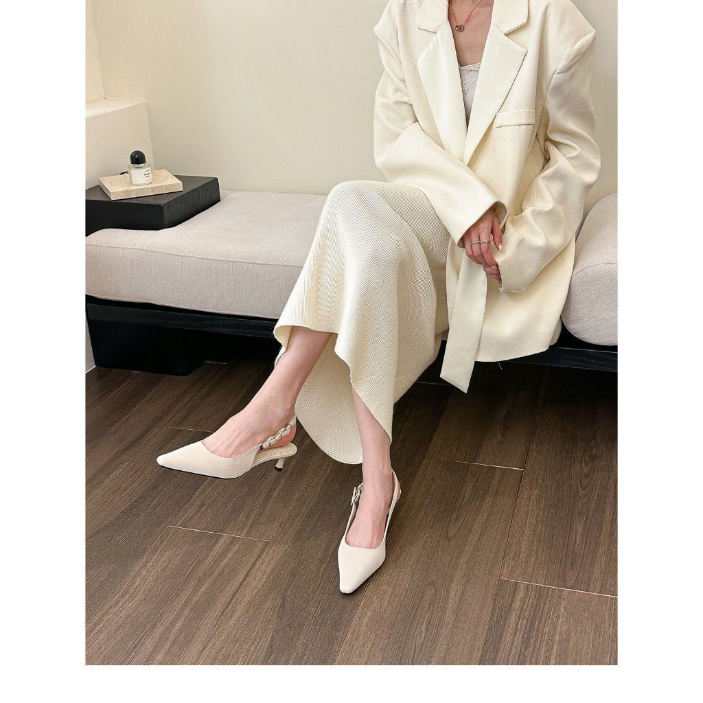 Sandal Cao Gót Mũi Nhọn Hở Lưng Phong Cách Thời Trang 2023 Dành Cho Nữ