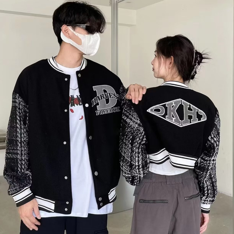 Áo khoác bóng chày nam nữ trang phục cặp đôi đơn giản unisex Mỹ retro thời trang embroidery phong cách đường phố áo khoác baseball jacket đôi