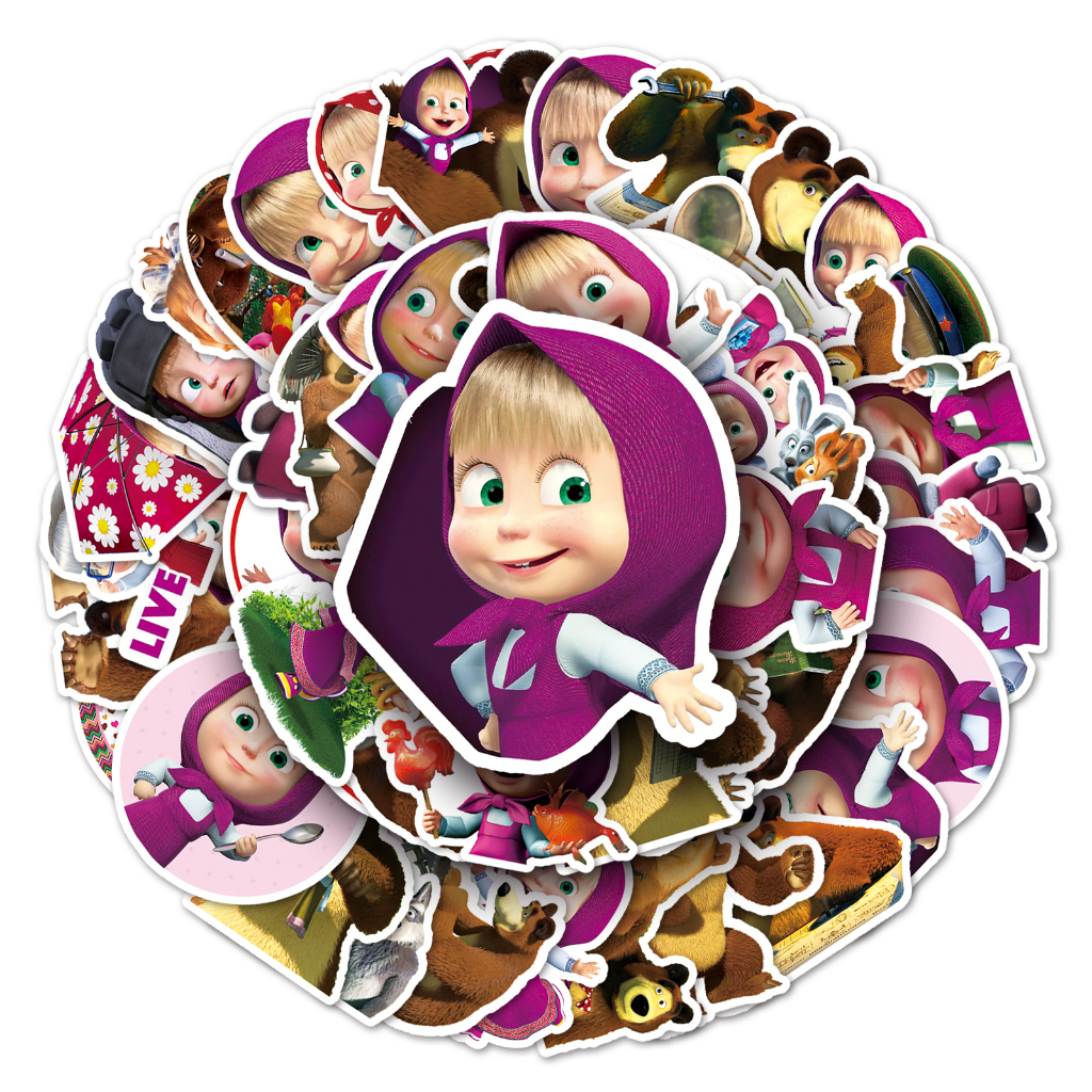 Bộ 50 Miếng Dán Chống Thấm Nước Hình Martha and the Bear Ngộ Nghĩnh Trang Trí Xe Hơi / Nhà Cửa