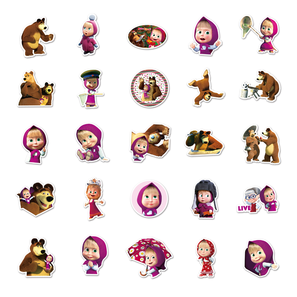 Bộ 50 Miếng Dán Chống Thấm Nước Hình Martha and the Bear Ngộ Nghĩnh Trang Trí Xe Hơi / Nhà Cửa