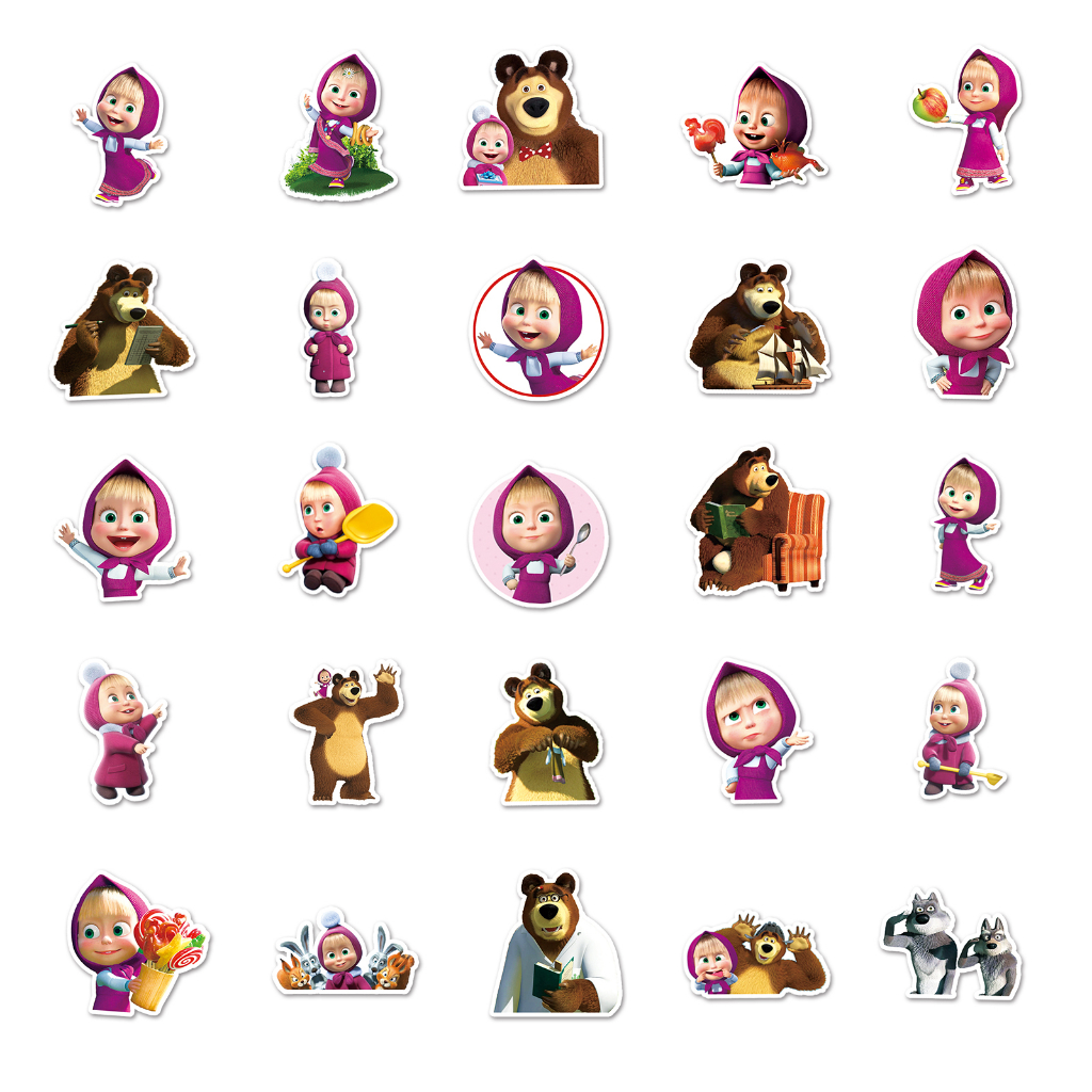 Bộ 50 Miếng Dán Chống Thấm Nước Hình Martha and the Bear Ngộ Nghĩnh Trang Trí Xe Hơi / Nhà Cửa