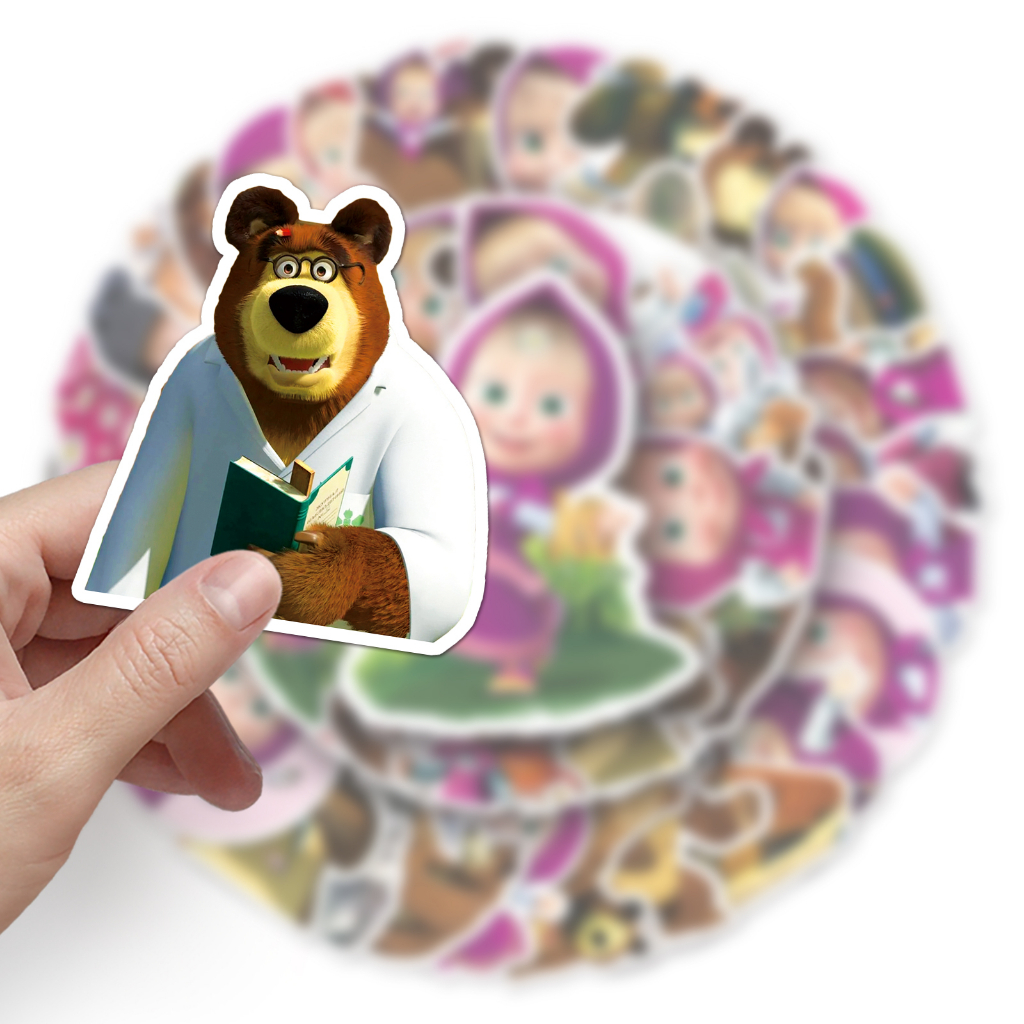Bộ 50 Miếng Dán Chống Thấm Nước Hình Martha and the Bear Ngộ Nghĩnh Trang Trí Xe Hơi / Nhà Cửa