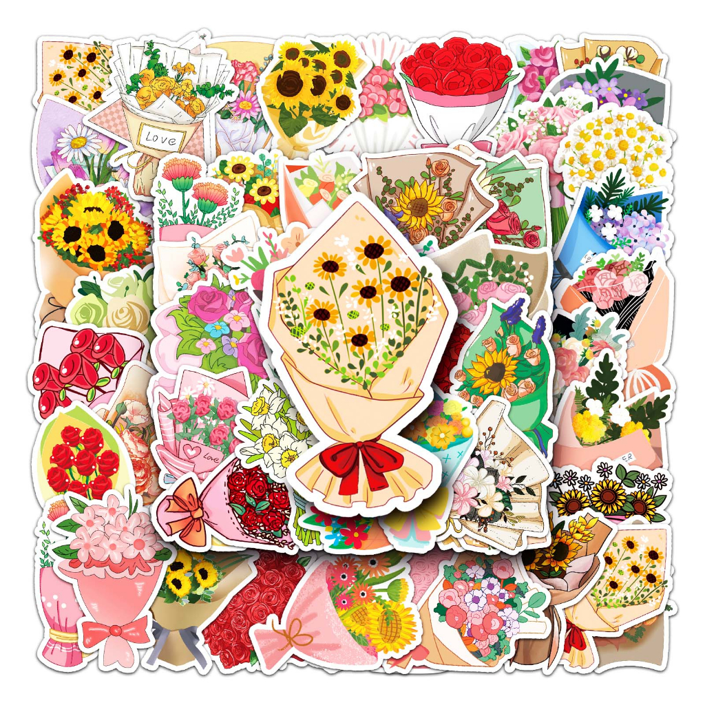 Bộ 50 Miếng Dán Trang Trí Xe Hơi / Mô Tô Họa Tiết Hoa Dễ Thương Chống Thấm Nước Tiện Dụng DIY