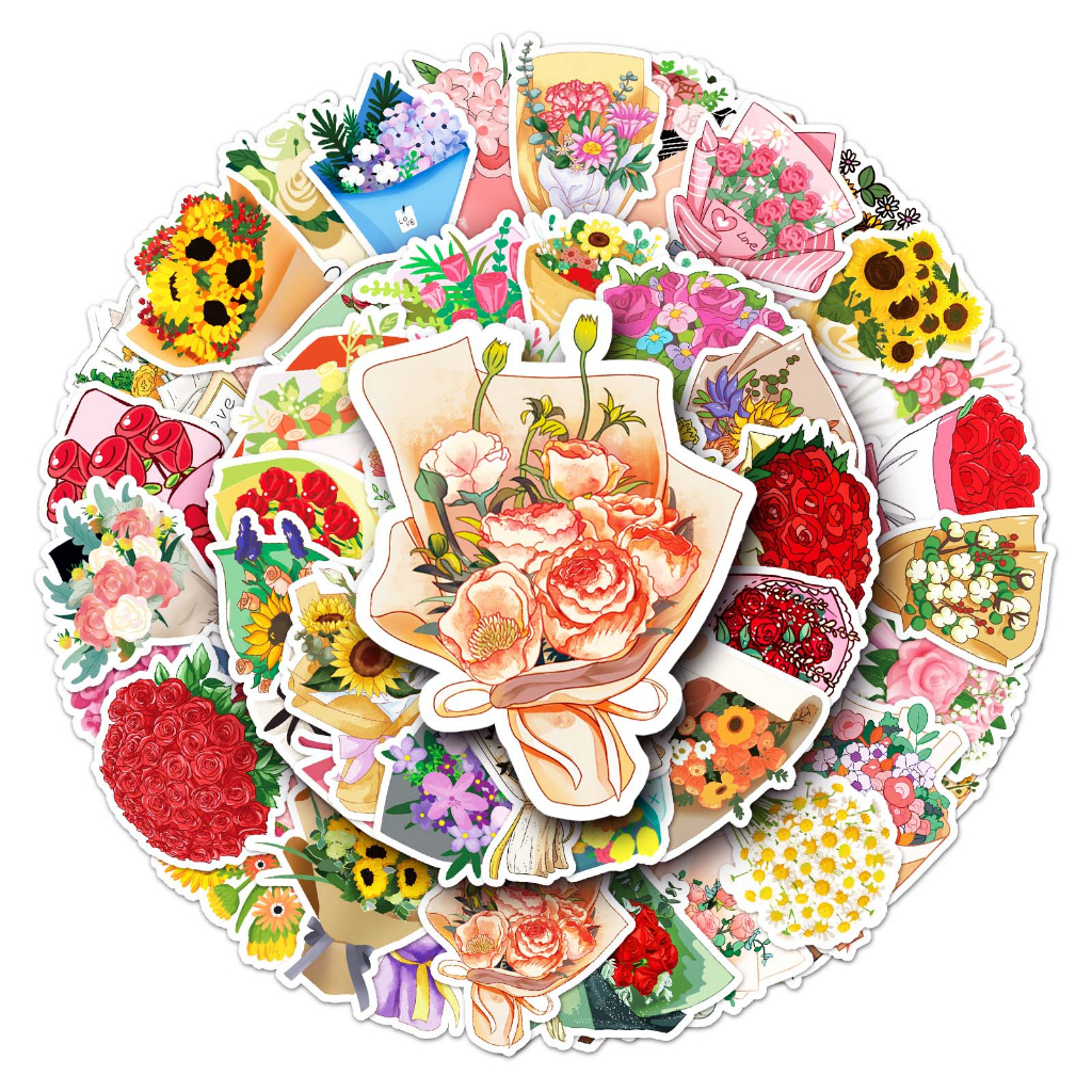 Bộ 50 Miếng Dán Trang Trí Xe Hơi / Mô Tô Họa Tiết Hoa Dễ Thương Chống Thấm Nước Tiện Dụng DIY